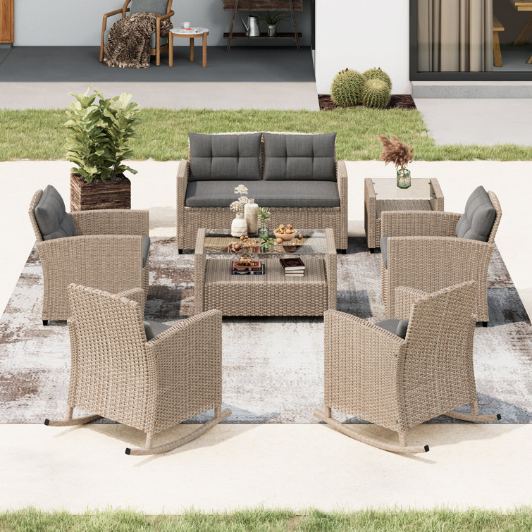 Greyleigh™ Lodd Rattan Wicker 6 Person Seating Group with Cushions